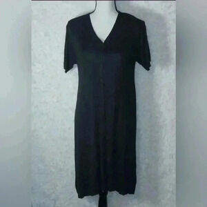 Linda Allard for Ellen Tracy Button Down Short Sleeve Black Dress Size L